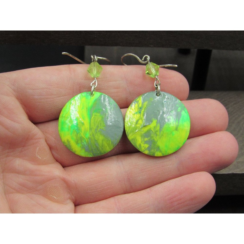 Sterling Silver Green Gray Painted Handmade Earrings Vintage Wedding Engagement